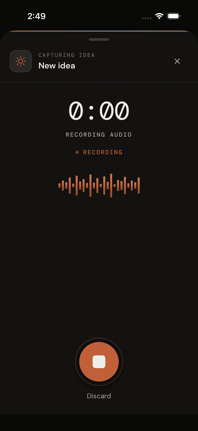 Capture flow, Audio mode mid-recording, Sand theme